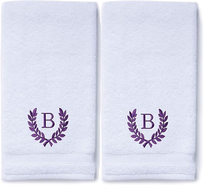 Decorative and Monogrammed Hand Towels for Bathroom Kitchen Makeup | Personalized Gift for Wedding-Bridal | Roman Font Custom Luxury Turkish Towel | Spa Collection, Oversized, 16 X 30 Inch, Set of 2
