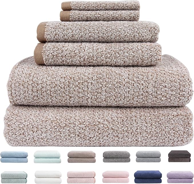 Everplush Diamond Jacquard 6 Pieces Bath Towel Set, Luxury Super Soft Oversized everplush Towels, Highly Absorbent everplush Diamond Jacquard Quick Dry Bath Towel for Bathroom Brown Towels