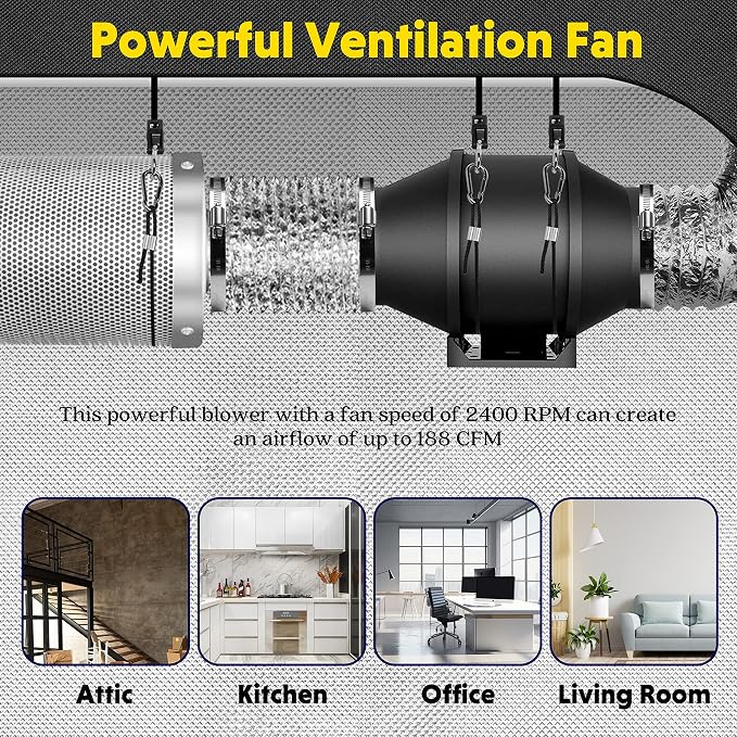 iPower 4 Inch 200 CFM Inline Duct Ventilation Fan - Image 7