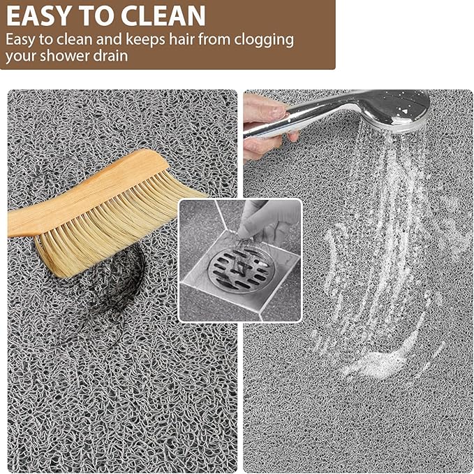 Shower Mat Non Slip: 47.2 x 31.5 Inch Extra Large Shower Mats for Inside Shower with Drain Hole - Soft PVC Loofah Anti Slip Shower Stall Mat for Walk-in Shower and Bathroom, Quick Drying