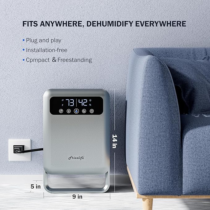 Frizzlife Air Dehumidifier, 135oz Water Tank W/Purifying Function, Quiet Small - Image 7