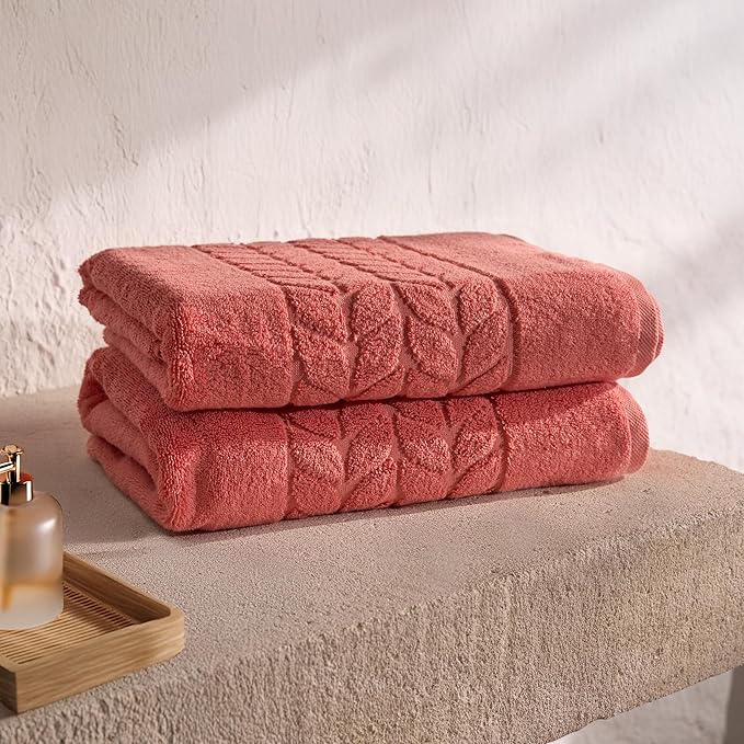 BAGNO MILANO Organic Turkish Cotton Bath Towels, Luxury Jacquard Collection, Certified Organic Highly Absorbent, Soft-Plush Towel Set (Coral Red, 6 Pcs Towel Set)