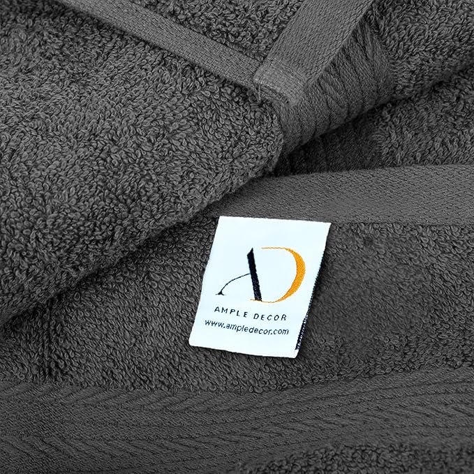 Ample Decor Washcloths Pack of 5 12 X 12 Inch, 600 GSM 100% Cotton Soft Absorbent, Premium Quality Durable Ideal for Bathroom, Pool, Hotel, Spa - Grey