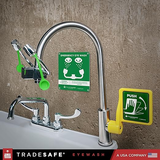 TRADESAFE Faucet Mount Eye Wash Station OSHA Approved - Emergency Eye Wash Station, Eyewash Station with Faucet, Eye Wash Station for Sink Faucet, Eye Wash Sign Included, ANSI Compliant