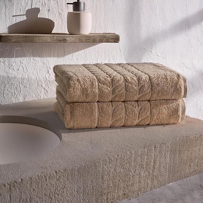 BAGNO MILANO Organic Turkish Cotton Bath Towels, Luxury Jacquard Collection, Certified Organic Highly Absorbent, Soft-Plush Towel Set (Latte, 2 Pcs Bath Towel Set)