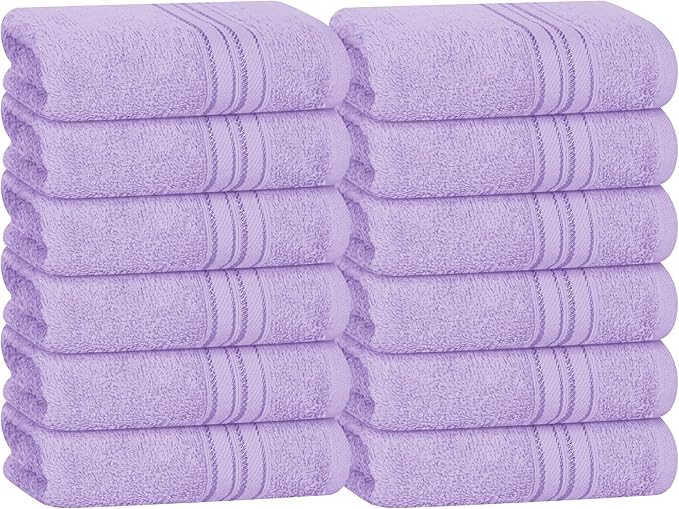 BOUTIQUO Ultra Soft Cotton Washcloths, Contains 12 Piece Face Cloths 12x12 inch, Ideal for Everyday use Face Towels, Compact & Lightweight Multi Purpose Washcloths - Purple
