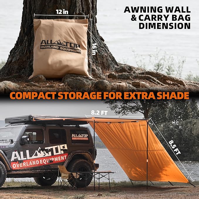 ALL-TOP Awning Wall Universal Multi-Side, 8.2ft x 8.5ft, Waterproof Ripstop UV-Resistant Awning Extension for Extra Privacy & Shade