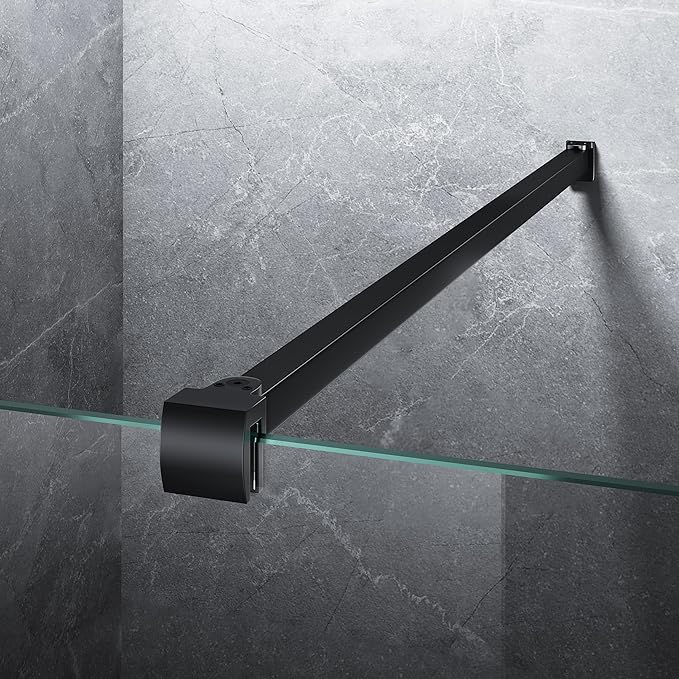 Frameless Shower Door Support Bar, Stainless Steel Wall-to-Glass Support Arm to Fixed Shower Glass Panel, for 1/4"-3/8" (6-10 mm) Door, 180° Pivot & Stow-Flat Mode (Matte Black, 27.6-inch(700mm))