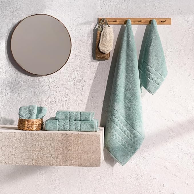 BAGNO MILANO Organic Turkish Cotton Bath Towels, Luxury Jacquard Collection, Certified Organic Highly Absorbent, Soft-Plush Towel Set (Mint, Bathsheet)