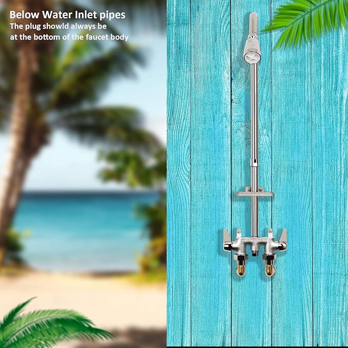 Artiwell Outdoor Shower Fixture System,with Rustproof Riser and Riser Extension, Double Handle Utility Shower Faucet with Showerhead and Soap Dish, Polished Chrome
