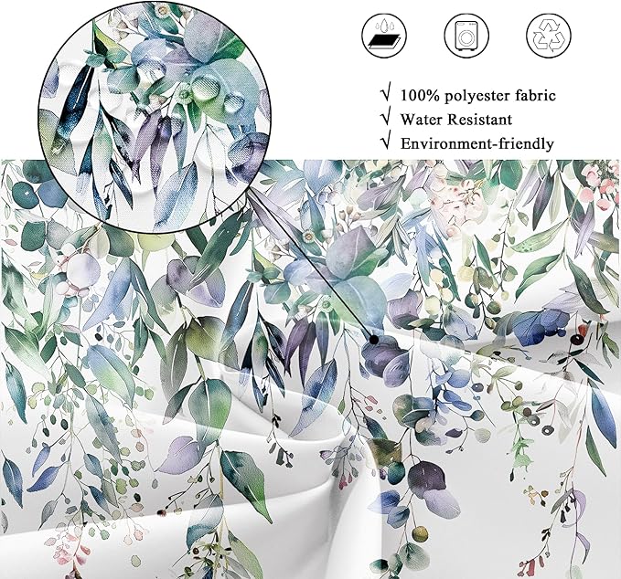Riyidecor Teal Shower Curtain for Bathroom Decor 72Wx72H Eucalyptus Leaves Plants Navy Watercolor Floral Rustic Botanical Spring Nature Art Printed Fabric Polyester Waterproof 12 Pack Plastic