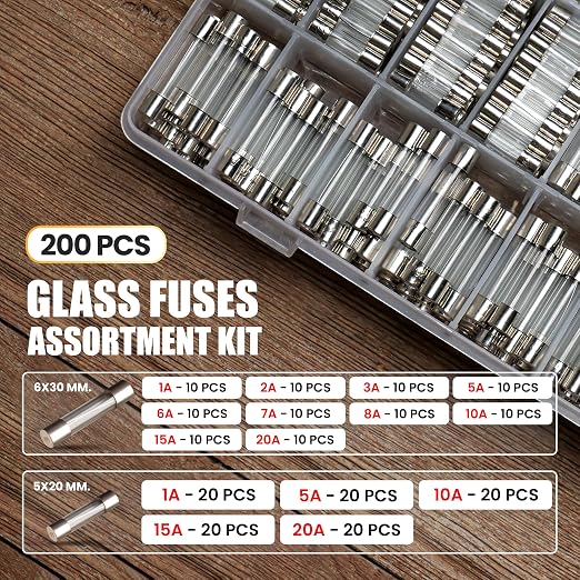 MADCATZ 200 Pcs 15 Values Fast Blow Glass Fuses Assortment Kit 250V 5x20mm 1A - Image 2