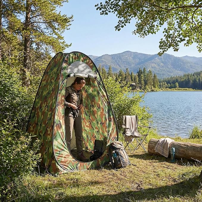 4x4ft Pop Up Privacy Shower Tent with Top Window, 3.6lbs Liightweight Dressing Room, Portable Toilet Stall with Carry Bag for Camping, Beach, Outdoors (Blue)