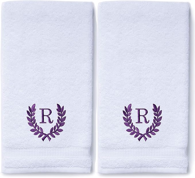 Decorative and Monogrammed Hand Towels for Bathroom Kitchen Makeup | Personalized Gift for Wedding-Bridal | Roman Font Custom Luxury Turkish Towel | Spa Collection, Oversized, 16 X 30 Inch, Set of 2