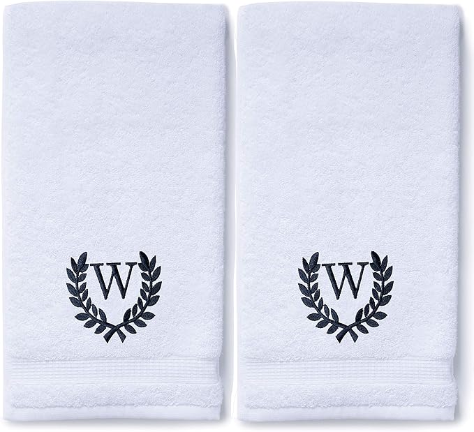 Decorative and Monogrammed Hand Towels for Bathroom Kitchen Makeup | Personalized Gift for Wedding-Bridal | Roman Font Custom Luxury Turkish Towel | Spa Collection, Oversized, 16 X 30 Inch, Set of 2