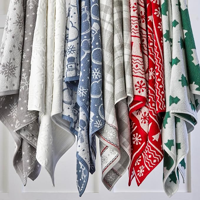 SKL Home Christmas/Winter Holiday Trees 100% Cotton Premium Bath Towel, 500 GSM, Soft & Absorbent, Reversible Jacquard, Decorative, Green/White