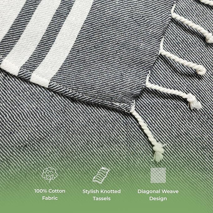 Turkish Cotton Beach Towel Pack of 6 & 1 Boho Tote Bag - Hammam Towels - No Shrink - Quick Dry - Lightweight - Sand Free - Camping - Pool - Tanning - Beach Essentials - Gray (40"x70")