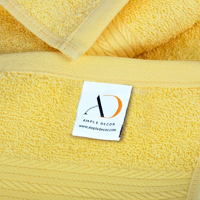Ample Decor Bathroom Towel Set of 18-4 Hand Towel, 4 Bath Towel, 10 Wash Cloths - Oeko Tex Certified 600 GSM 100% Cotton - High Absorbency Quick Drying, Ideal for Gifting - Yellow