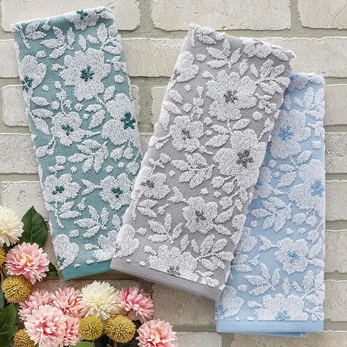 SKL Home Floral Jacquard Hand Towel Set, Moss Green, 2 Count
