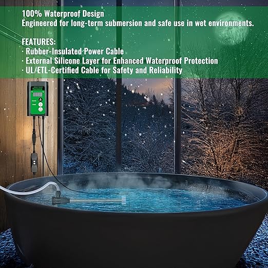 1800W Fully Submersible Water Heater for Hot Tub & Above Ground Pool – Portable Immersion Electric Heater with GFCI & Thermostat for Bathtub, Inflatable Pool, Baptistry, Sap and Bucket