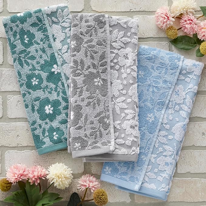 SKL Home Floral Jacquard Hand Towel Set, Gray, 2 Count