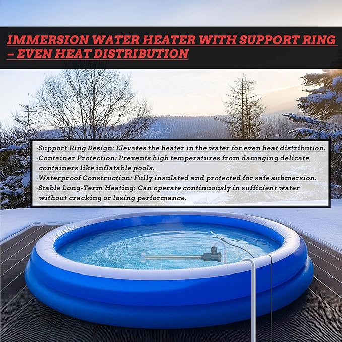 1500W Hot Tub Titanium Immersion Water Heater with Temp Control & GFCI – Submersible Electric Heater for Above-Ground Pool, Spa, Bucket, Baptistry, Baptismal Pool, Bathtub & Inflatable Pool