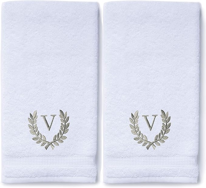 Decorative and Monogrammed Hand Towels for Bathroom Kitchen Makeup | Personalized Gift for Wedding-Bridal | Roman Font Custom Luxury Turkish Towel | Spa Collection, Oversized, 16 X 30 Inch, Set of 2