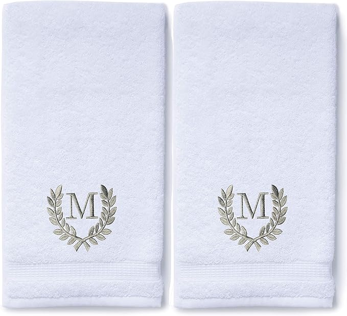 Decorative and Monogrammed Hand Towels for Bathroom Kitchen Makeup | Personalized Gift for Wedding-Bridal | Roman Font Custom Luxury Turkish Towel | Spa Collection, Oversized, 16 X 30 Inch, Set of 2