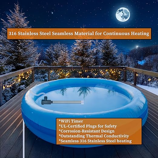 1500W Submersible Hot Tub and Pool Portable Electric Immersion Water Heater with WiFi Timer and Auto Shut Off for Bathtub, Above Ground Pool, Swimming Pool, Baptistry, & Inflatable Pool