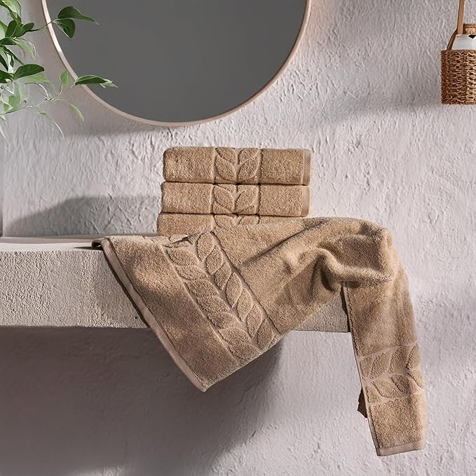 BAGNO MILANO Organic Turkish Cotton Bath Towels, Luxury Jacquard Collection, Certified Organic Highly Absorbent, Soft-Plush Towel Set (Latte, Bathsheet)