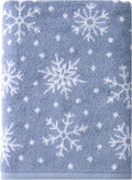 SKL Home Christmas/Winter Scattered Snowflakes 100% Cotton Premium Bath Towel, 500 GSM, Soft & Absorbent, Reversible Jacquard, Decorative, Blue/White