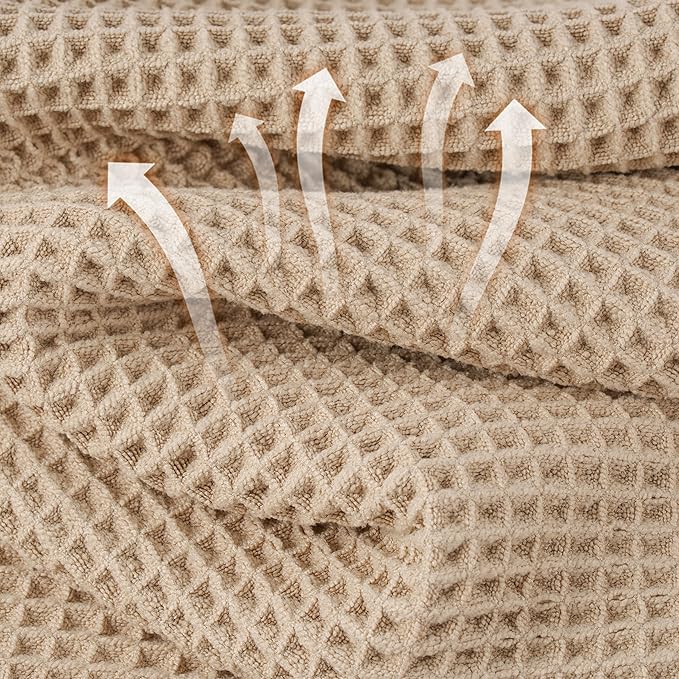 Microfiber Waffle Hand Towels, 4 Pieces, Soft, Absorbent, Fast Drying, Lint Free (Beige)
