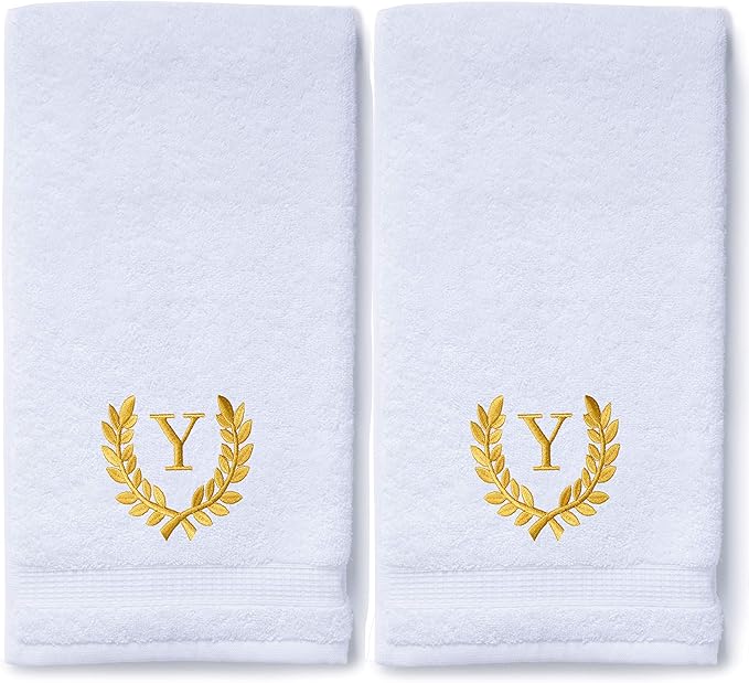 Decorative and Monogrammed Hand Towels for Bathroom Kitchen Makeup | Personalized Gift for Wedding-Bridal | Roman Font Custom Luxury Turkish Towel | Spa Collection, Oversized, 16 X 30 Inch, Set of 2