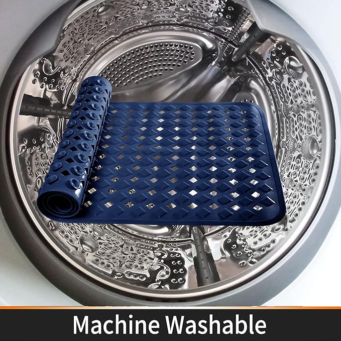Yimobra Bathtub Mat Non Slip, Super Strong Suction Cups, 27.5"x15.5" Long Shower Mat with Drain Holes, Machine Washable Fast Draining Bath Mats, Bathroom Essentials,Navy Blue