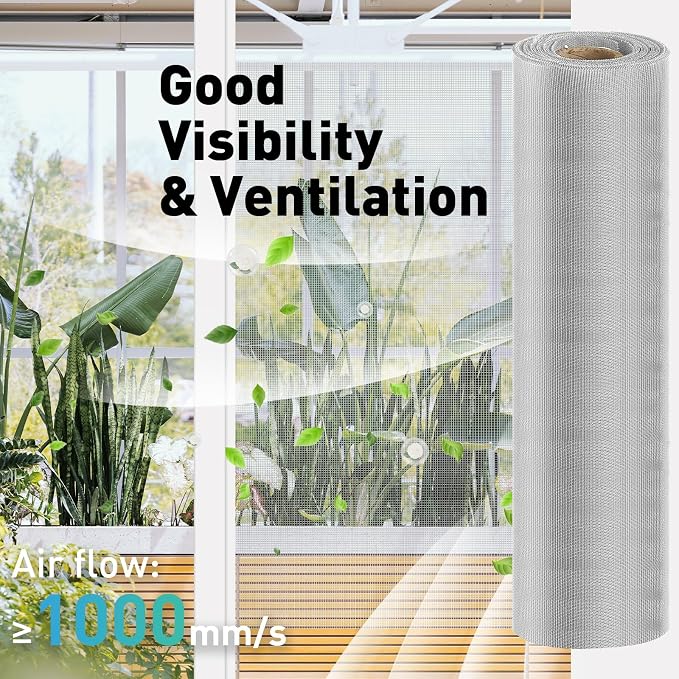 304 Stainless Steel Mesh Window Screen Roll, 35IN x 98.43FT Silver Metal Window - Image 4