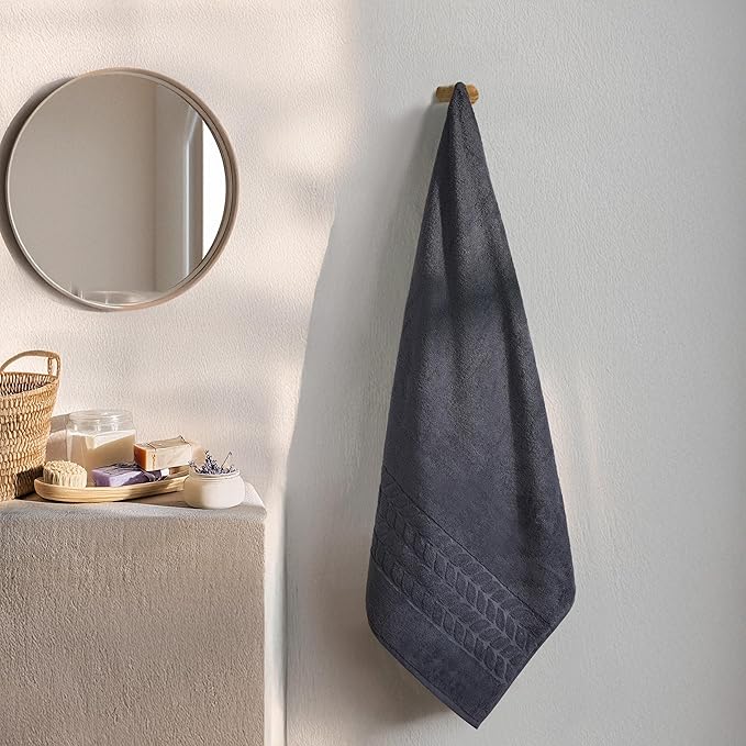 BAGNO MILANO Organic Turkish Cotton Bath Towels, Luxury Jacquard Collection, Certified Organic Highly Absorbent, Soft-Plush Towel Set (Charcoal, 4 Pcs Hand Towel Set)