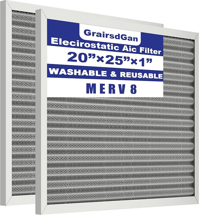 20x25x1 Reusable Air Filter, Washable Filter, Electrostatic, MERV 8, Lasts a by Grairsdgin