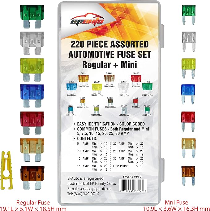 EPAuto 220-Piece Assorted Blade Fuse Set – Mini & Standard Automotive Fuses - Image 2