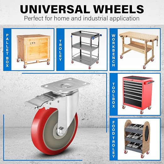 5 Inch Caster Wheels Heavy Duty Casters Set of 4 Lockable Cart Wheels - Image 6
