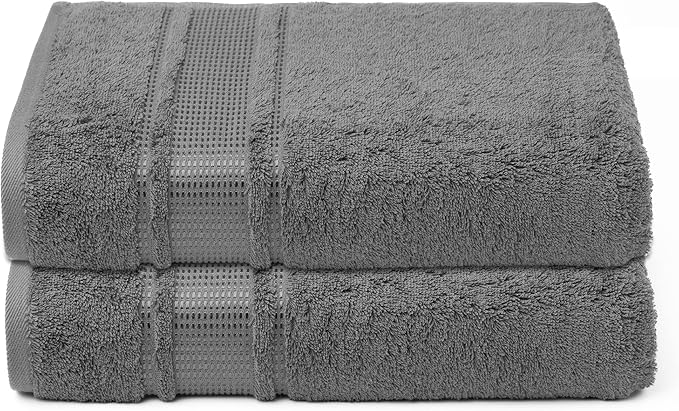 Melissa Linen, 2 Piece Dark Gray Bath Towel Set, 100% Turkish Cotton Bath Towels for Bathroom, Absorbent, Quick Dry, Durable and Soft Shower Towel, 28 in x 55 in, Spa and Hotel Quality