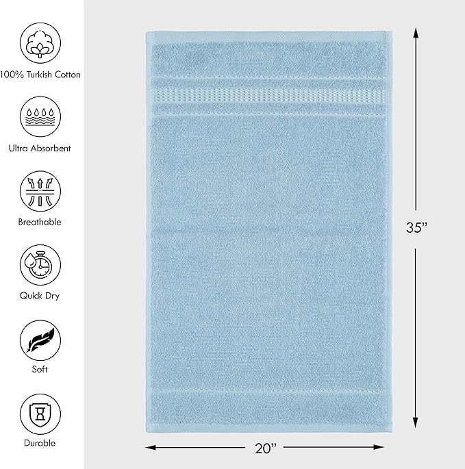 Melissa Linen Hand Towels Set of 2, 100% Turkish Cotton Towels, Blue Hand Towels for Bathroom, 20 in x 35 in, Absorbent, Quick Dry, Durable and Soft, Spa and Hotel Quality, Ocean Blue