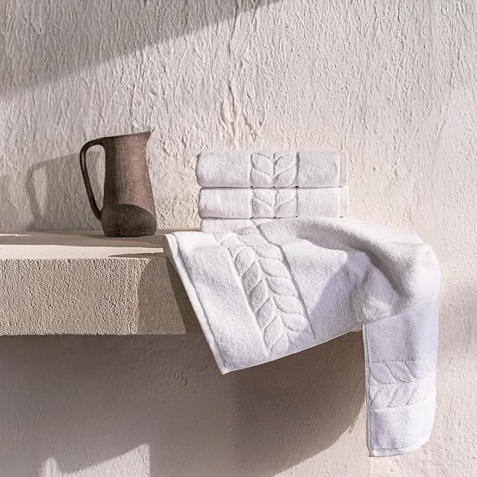 BAGNO MILANO Organic Turkish Cotton Bath Towels, Luxury Jacquard Collection, Certified Organic Highly Absorbent, Soft-Plush Towel Set (White, 6 Pcs Towel Set)