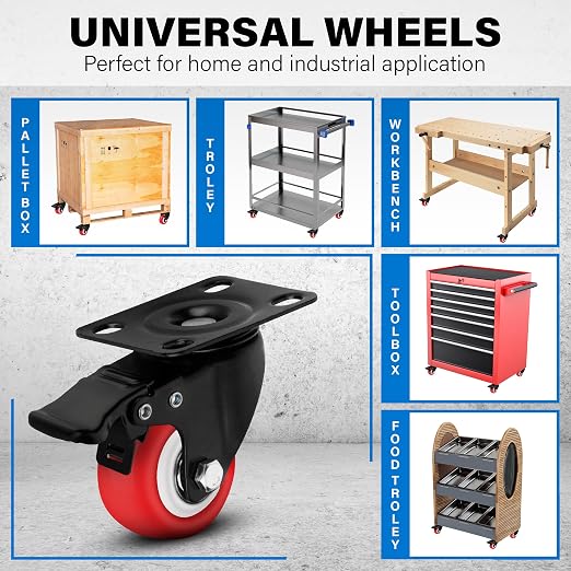 2 Inch Heavy Duty Casters Set of 4, Lockable Plate Caster Wheels - Image 7