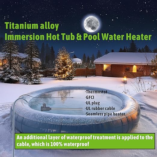 1300W Titanium Fully Submersible, Portable Pool & Hot Tub Electric immersion Water Heater with GFCI & Temp Control for Bathtubs, baptism pool, spa tub, above ground pool & inflatable pool