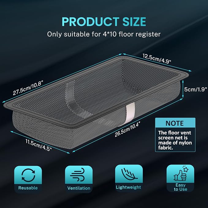 4 Pack Floor Register Cover Trap, HG Power 4 x 10 Inch Floor Vent Screen Net - Image 3