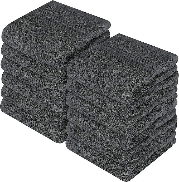 Utopia Towels - Luxury Wash Cloths Set (12 x 12 Inches) 600 GSM 100% Cotton Ring Spun, Highly Absorbent and Soft Feel Washcloths for Bathroom, Spa, Gym, and Face Towel (Grey) (216 Pack)