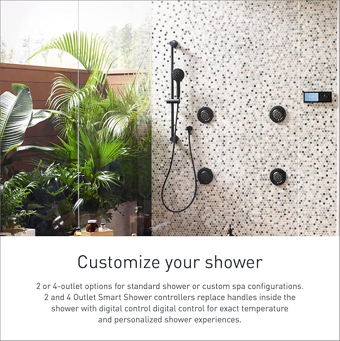 Moen Matte Black Smart Shower 4-Outlet Digital Water Controller for Thermostatic Shower Valve, TS3304BL