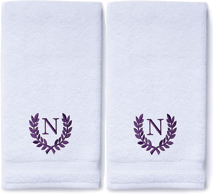 Decorative and Monogrammed Hand Towels for Bathroom Kitchen Makeup | Personalized Gift for Wedding-Bridal | Roman Font Custom Luxury Turkish Towel | Spa Collection, Oversized, 16 X 30 Inch, Set of 2