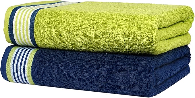CASA COPENHAGEN He & She 4 Pieces Large Bath Towel Set- Violet Indigo + Teal Green, 550 GSM, Designed in Denmark Made of Soft Egyptian Cotton for Bathroom, Kitchen & Shower