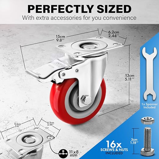 4 Inch Heavy Duty Casters Set of 4, Lockable Plate Caster Wheels - Image 4